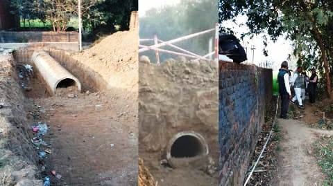Jagdishpur Jungle Mahal - Large pipe installed in residential raiyati land