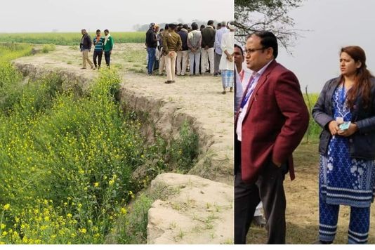 Shahpur Bhojpur - भोजपुर डीएम ने बांध एवं गंगा नदी में हो रहे कटाव का अधिकारियों के साथ किया निरीक्षण