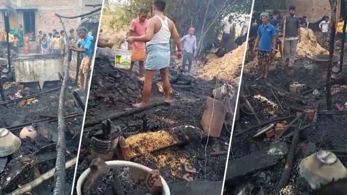 Pipra Jagdish - Bihiya block - झोपड़ीनुमा घर में लगी आग, हजारों की संपत्ति राख