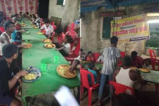Bhojpur district administration - Meal arrangement - भोजन व्यवस्था: प्रभावित परिवारों के लिए सामुदायिक रसोई स्थापित की गई है, जहां नियमित रूप से गर्म और पौष्टिक भोजन उपलब्ध कराया जा रहा है।