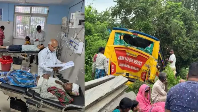 Hatpokhar Bus Accident - सड़क हादसे में दर्जन भर जख्मियों का आरा सदर अस्पताल में कराया गया इलाज